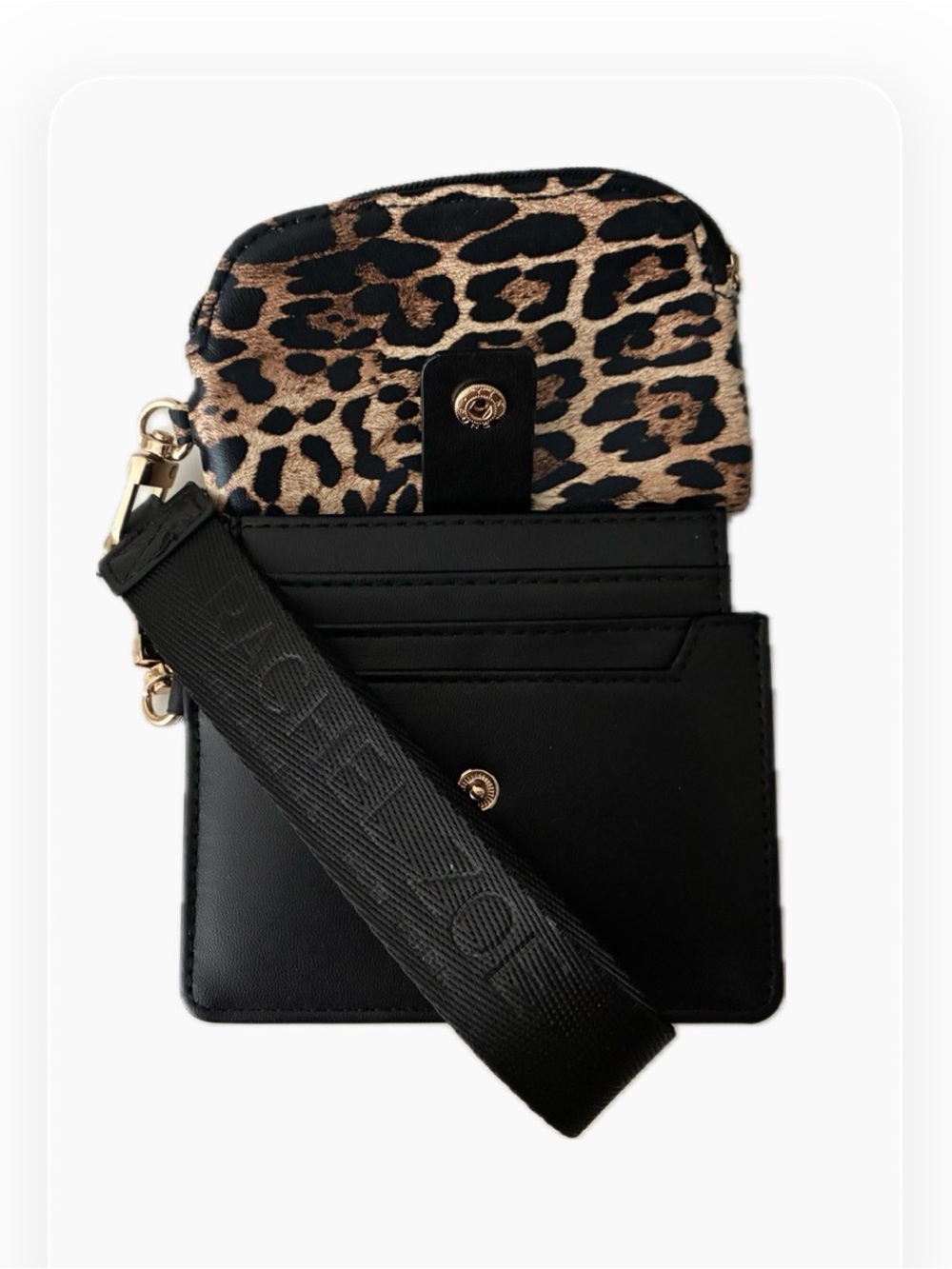 Leopard Print and Black Wristlet Card Case